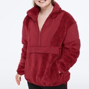 NWT VS PINK Burgundy Sherpa Fleece Half-Zip Pullover Jacket Teddy Cozy‎